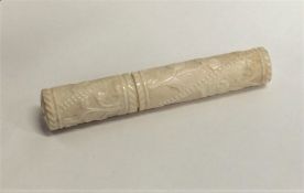 An 18th Century ivory needle case of cylindrical f