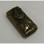 A Japanese brass Art Nouveau vesta case inset with
