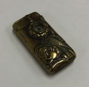 A Japanese brass Art Nouveau vesta case inset with