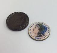 An unusual silver and enamel USA one dollar coin t