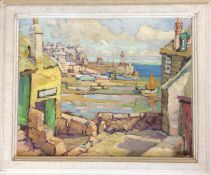 GILBERT GEE: A framed oil on board depicting a Cor