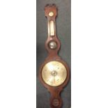 A mahogany banjo barometer with silvered dial. Est
