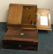 A good oak stationery box together with a rosewood