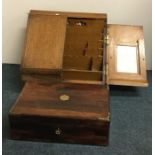 A good oak stationery box together with a rosewood