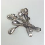 Seven silver fiddle pattern mustard spoons. Variou