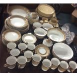 An extensive Denby dinner service with brown rims.