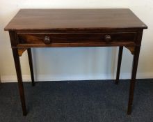 An Antique mahogany single drawer side table. Est.