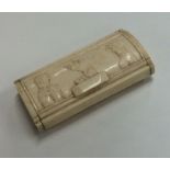 An Antique ivory snuff box with hinged top decorat