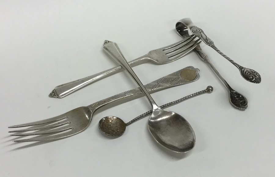 A small silver christening set together with other