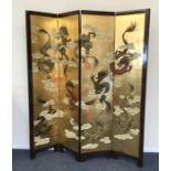 A good lacquered five fold screen ornately decorat