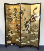 A good lacquered five fold screen ornately decorat