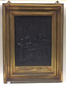 A large rectangular cast iron and brass framed pic