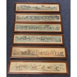 An unusual set of six framed and glazed hunting pr