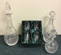 Three cut glass decanters together with whisky gob