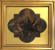 A gilt framed and glazed oil on tin depicting a re