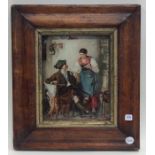 A rectangular maple framed miniature of a couple w