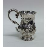 A Victorian silver embossed christening cup on ped