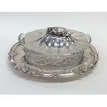 A Victorian silver mounted glass butter dish with