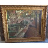 D SIMONS: A large gilt framed oil on canvas depict