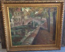 D SIMONS: A large gilt framed oil on canvas depict