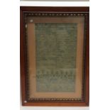A framed and glazed sampler dated 1729. Est. £30 -