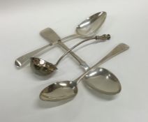 A fiddle pattern silver dessert spoon together wit