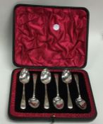 A cased set of six bright silver teaspoons. Sheffi