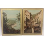 A pair of coloured photographs depicting Clovelly