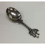 A Continental silver spoon mounted with a galleon.