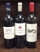 Three x 750 ml bottles of French red wines to incl