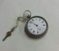 A gent's silver open faced pocket watch with white