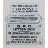 A group of three small GPO enamelled signs. Est. £