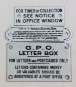 A group of three small GPO enamelled signs. Est. £