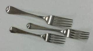 Three OE pattern silver forks. Various dates and m