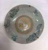 An Antique shallow dish decorated with chickens of