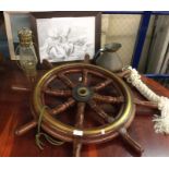 A brass ships wheel etc.
