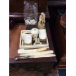 An ivory mounted dressing table set etc.