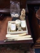 An ivory mounted dressing table set etc.