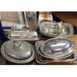 A quantity of plated serving dishes etc.