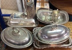 A quantity of plated serving dishes etc.