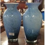 A pair of stylish blue glass vases.