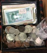 A tin of old Churchill crowns and other coinage an