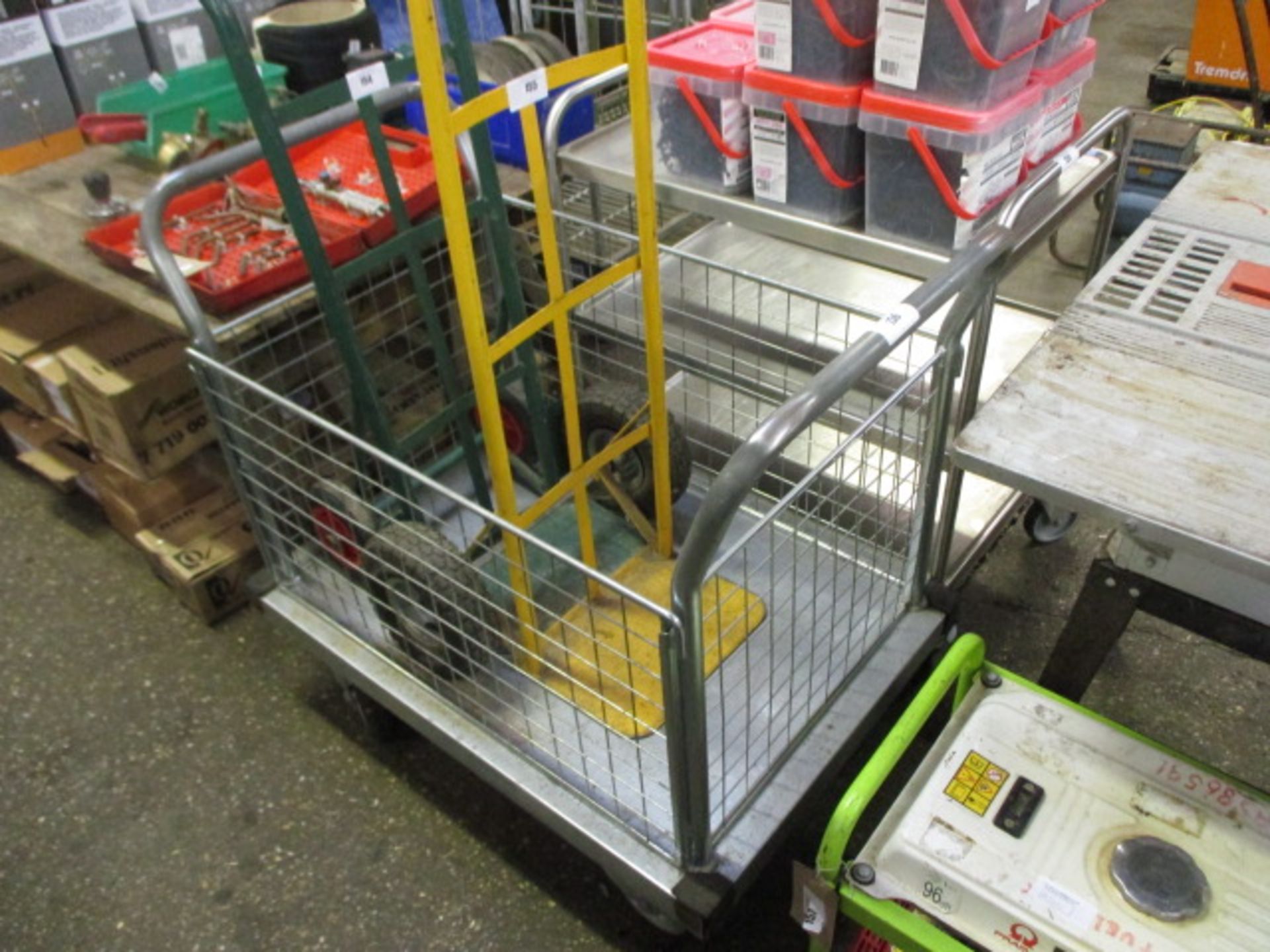 Metal 4 wheel barrow with cage