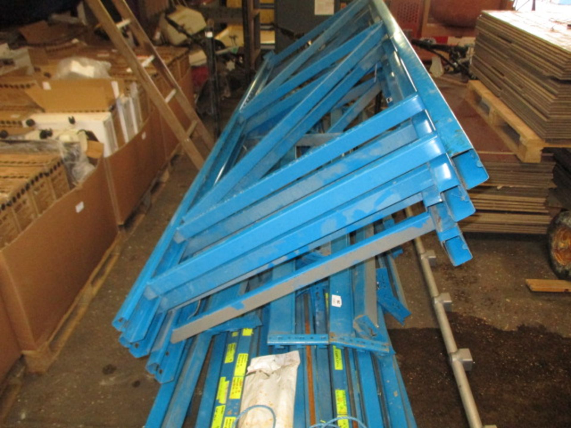 Stillage of Redirack blue boltless racking cross bars and 4 uprights