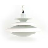 A Jeka Metaltryk A/S white enamelled six-tier ceiling light in the manner of Louis Poulsen