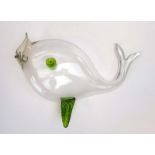 A large Empoli clear and green glass fish, l.