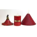 A 1950/60's red enamelled open ceiling light with star perforations,