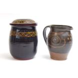 Michael Leach for Yelland Pottery, a jug with geometric glazes, h.
