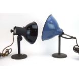 Two 1950's industrial adjustable lamps enamelled in black and blue CONDITION REPORT: