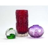 Geoffrey Baxter for Whitefriars, a ruby glass vase, h.